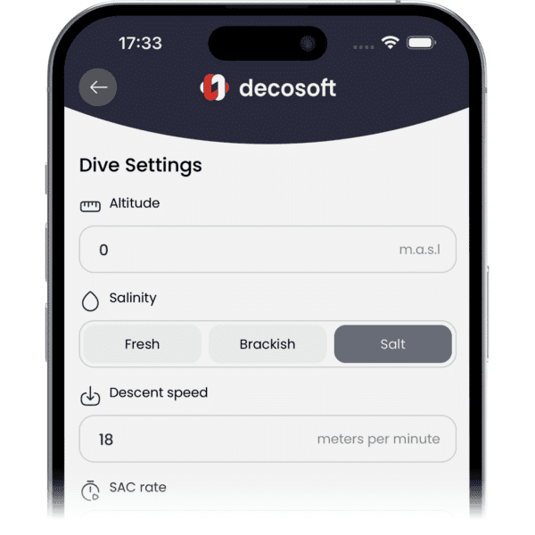 Advanced dive settings